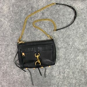 Rebecca Minkoff Mini M.A.C. Crossbody Bag Black Leather Gold Tone Hardware